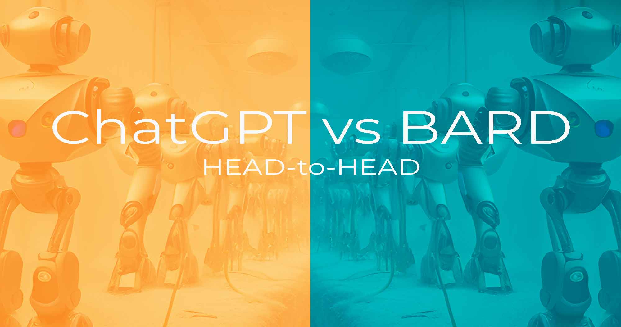 TheRoster.agency blog cover image for "ChatGPT-vs-Bard"; robots marching toward us.